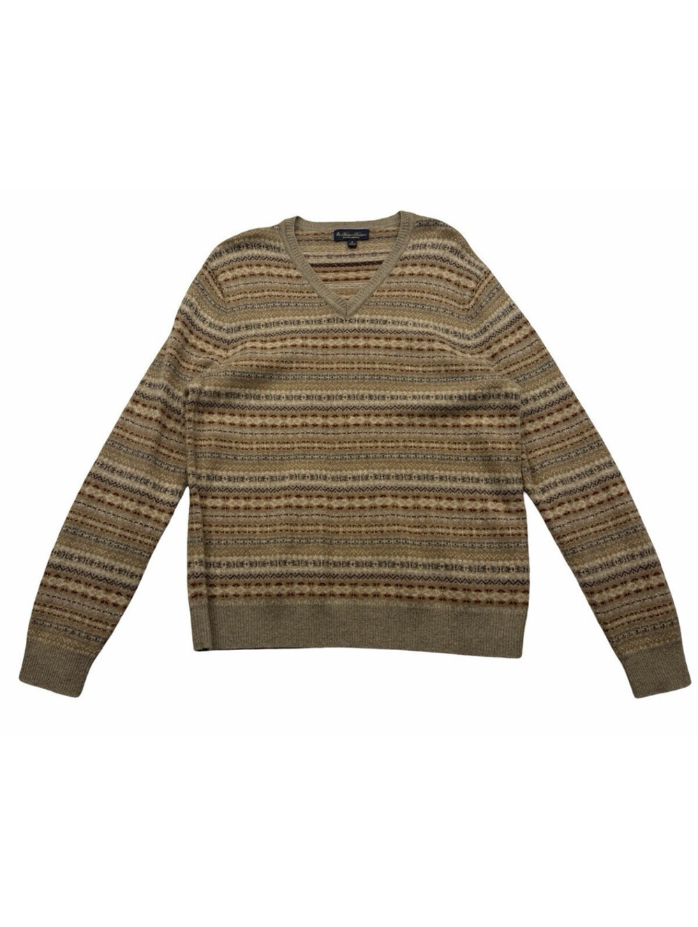 Brooks Brothers English Lambswool V-Neck Knit Sweater Beige Size M